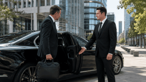 Conductor privado para empresas en Madrid recogiendo a un cliente ejecutivo